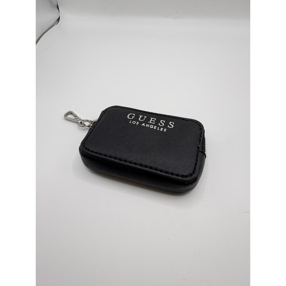Guess Los Angeles Black Saffiano Mini Coin Purse Key Pouch Clip On‎ Accessory